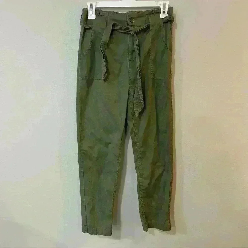 Dance & Marvel Olive Green Front Tie Cropped Ankle Pants Women’s Size Small